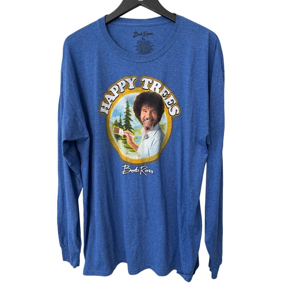 Bob Ross Happy Trees Long Sleeve Graphic Shirt Size XL Crewneck Casual Essential